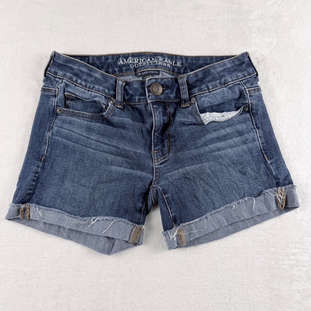 American Eagle Denim Midi Shorts Super Stretch Dark Wash Size 2